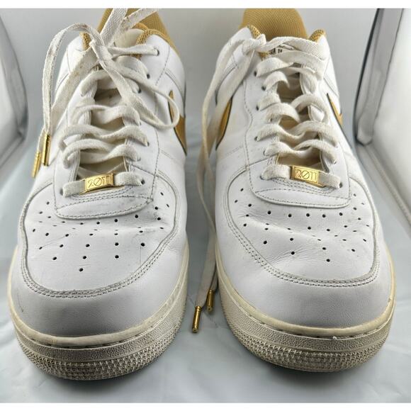 Nike Air Force 1 Low 2011 White Metallic Gold AF1 Sneakers 315122-145 Leather 14 - Picture 2 of 12